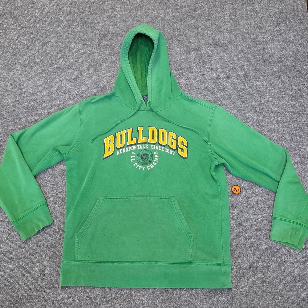 Green Aeropostale Bulldogs hoodie with yellow text. Size Medium